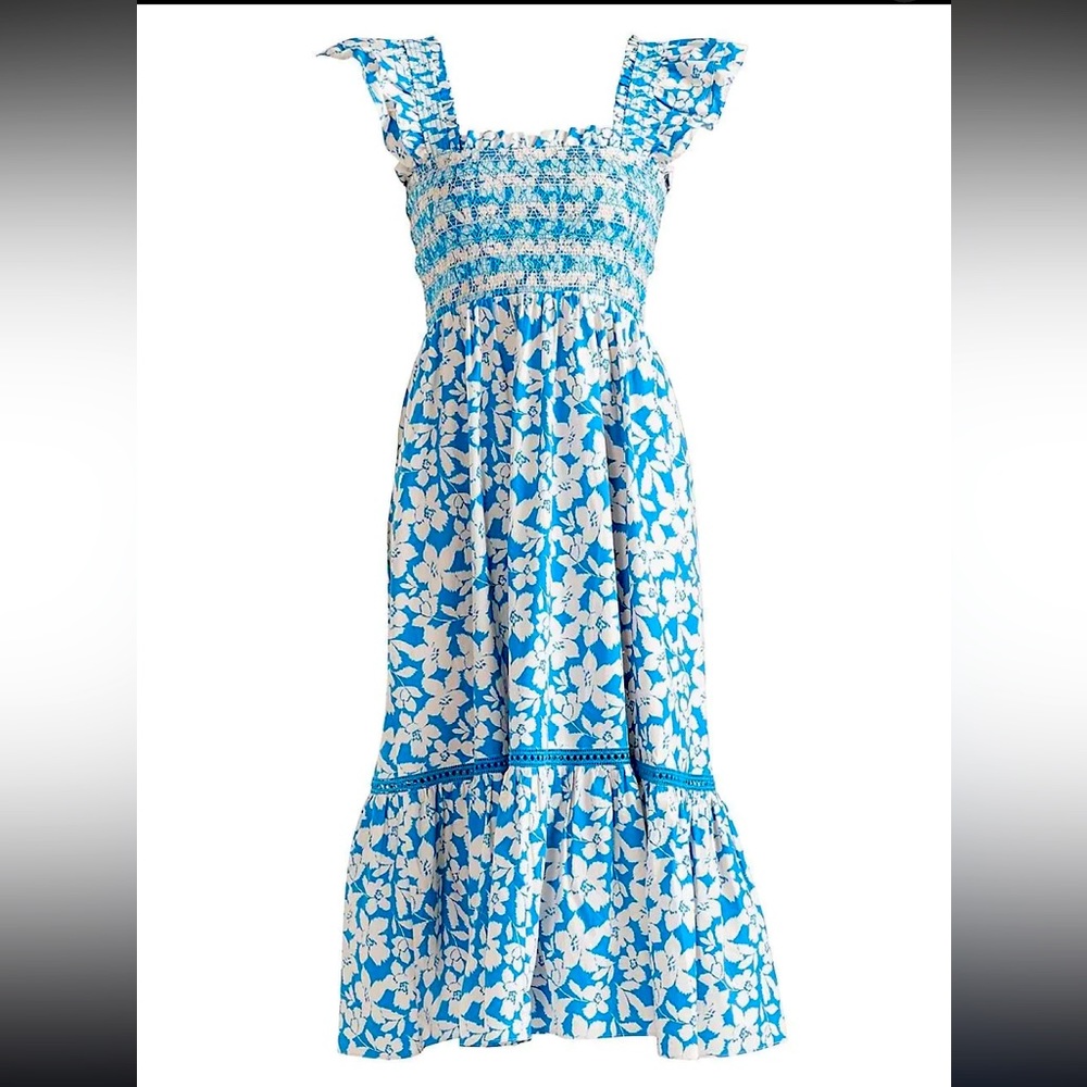 Shoshanna Hilma Floral Midi Dress *Cobalt Pale Blush *Size 6